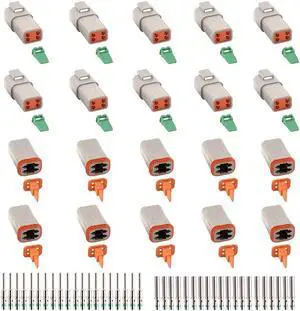 ST6248 DT 4 Pin Connector 10 Sets, Gray Waterproof Electrical Wire Connector with Solid Contacts 14-20AWG