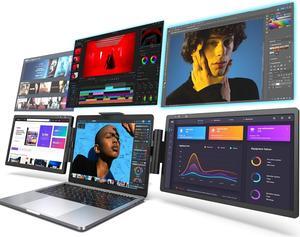 Triple Portable Monitor for Laptop, Laptop Screen Monitor Extender for Dual Monitor Display, FHD HDMI USB C Tri-Screen 2 Monitor, Plug-Play, Clip on 14"-17" Windows, Mac Laptop