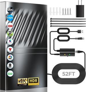 TV Antenna Indoor Smart Digital Up to 2200+ Miles-HD TV Antenna Outdoor for Local Channels with Amplifier and Signal Booster-52ft Coax HDTV Cable/AC Adapter-Support 8K 4K 1080p