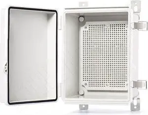 Hinged Cover Stainless Steel Latch 410x310x180mm Junction Box with Mounting Plate, Universal IP67 Project Box Waterproof DIY Electrical Enclosure, ABS Plastic Grey (16.1"x12.2"x7.1")