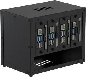 Upgraded Complete Enclosure for Raspberry Pi Cluster, with 4 Removable Mounting Brackets for Pi 5, 4B, 3B+/3B, and Other B Model and 2 Cooling Fans,support 4 2.5" SSD and Switch