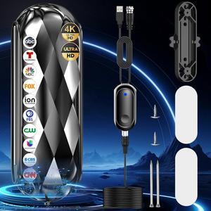 1100+ Miles Range TV Antenna Indoor, Digital Antenna for Smart TV - Local Channels High Gain Amplifier 360° Reception, Portable HD TV Indoor Outdoor Antenna -Support 8K 4K 1080p All TVs - Long Cable