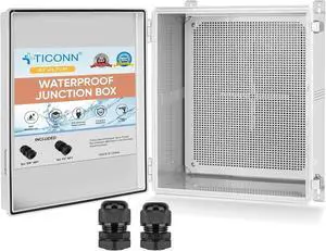 Waterproof Electrical Junction Box IP67 ABS Plastic Enclosure with Hinged Cover with Mounting Plate, Wall Brackets, Cable Glands (Clear, 13.8"x9.8"x5.9")