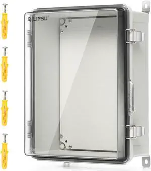 UL94-V0 PC/ABS Alloy Plastic Waterproof Junction Box, 13.8"x9.9"x5.9" IP66 Outdoor Electrical Enclosure with Mounting Plate, Wall Brackets, Clear Hinged Door Weatherproof for Projects