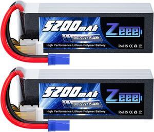 6S 5200mAh Lipo Battery 22.2V 100C with EC5 Connector Soft Pack RC Battery for RC Car Truck Airplane Helicopter Quadcopter Boat (2 Pack)