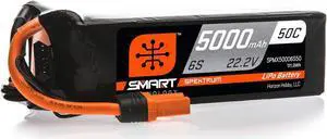 Smart RC LiPo Battery Pack: 5000mAh 6S 22.2V 50C, IC5 Connectors (EC5 Compatible), SPMX50006S50, Black