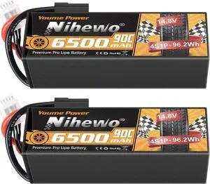 2S Lipo Battery 2Packs 7.4V RC Lipo Battery Pack 6500mAh 90C Hard Case with TX Plug + EC5 Adapter Compatible with 1/8 and 1/10 RC Truck Vehicles Car Truggy Buggy Racing Models