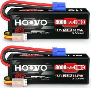 3S 11.1V Lipo Battery 8000mAh 100C RC Battery Hard Case with EC5 Connector for RC 1/8 1/10 Scale Vehicles Car RC Truggy Truck Airplane Helicopter Boat(2 Pack)