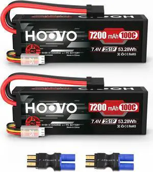 2S Lipo Battery 7.4V 7200mAh 100C RC Lipo Battery Pack Hard Case with TR Plug Compatible with 1/8 and 1/10 RC Truck Vehicles RC Car Truggy Buggy Racing Models-2 Pack