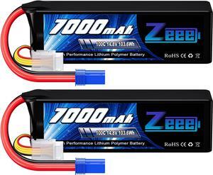 4S Lipo Battery 7000mAh 14.8V 100C Soft Case RC Battery with EC5 Connector Compatible for X-Maxx RC Truck Tank RC Car Racing Hobby (2 Pack)
