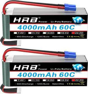 2pcs 6S Lipo Battery EC5 22.2V 4000mAh 60C RC Lipo Battery Compatible with RC Quadcopter Helicopter Car Truck Boat Hobby