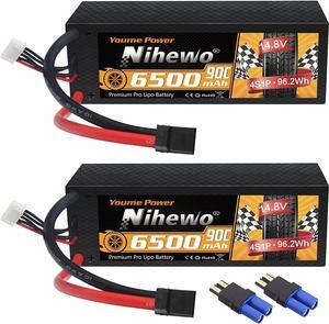 3S Lipo Battery 2Packs 11.1V 6500mAh RC Lipo Battery 90C Hard Case with Tr Connector Compatible with Arrma HPI 1/8 1/10 RC Truck Vehicles Car Truggy Buggy Tank Hobby