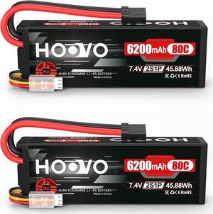 7.4V 80C 6200mAh 2S Lipo Battery Hard Case with Tracxas Plug for RC Car Truck Truggy Buggy Tank RC Airplane Helicopter Boat Car Racing (2 Pack)