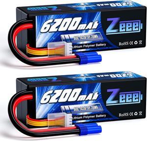 4S Lipo Battery 6200mAh 14.8V 80C Hard Case Battery with EC5 Connector for Car Truck Tank RC Buggy Truggy Racing Hobby(2 Packs)