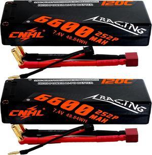 2S Lipo Battery 6600mAh 120C 7.4V Lipo Battery Hard Case with 5.0 Bullet Deans Plug for 1/8 1/10 RC Car Truck Boat Vehicles RC Truggy Airplane Quadcopter Racing Hobby(2 Packs)