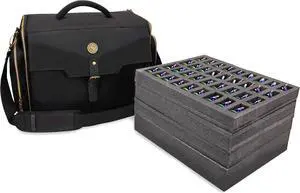Portable Miniature Figure Storage & Carrying Case - 4 Foam Layers fits 108 Infantry Minis & Pick & Pluck for Large Figures - Book Sleeve & 2 Accessory Pockets for Measuring Tape, Dice & More