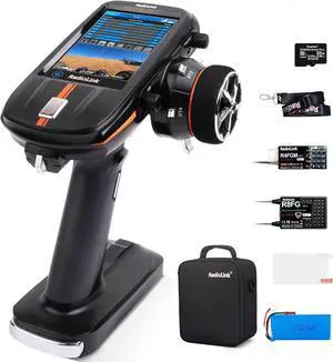 RC8X 8CH 2.4G RC Transmitter and Newest R8FG&R4FGM V2.1 Gyro Receivers, 4.3" Full Color IPS Touch Screen RC Remote Controller, 600m Long Range, 200 Models for RC Crawler Drifting Cars Boats