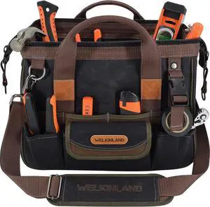 30-Pockets Canvas tool bag, 14-Inch Heavy Duty tool bag, Waxed Canvas tool bags heavy duty, Tool duffel, Lineman tool bag, Electrician tool bag, Tool bags for electricians