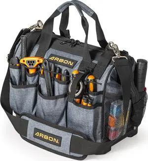 34 Pockets Tool Bag 16 Inch with Hard Waterproof Base Heavy Duty MOLLE Large Toolbag Bags for Men and Women Electrician Craftsman Hvac Carpenter Mechanic