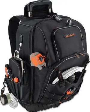 72Pockets Rolling Tool backpack, Large tool bag with wheels, Rolling Electrician bag with wheels for men