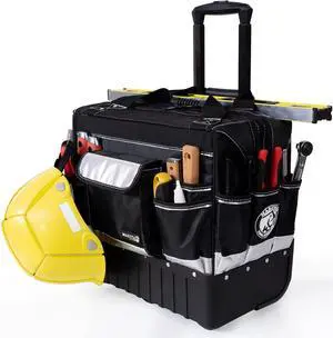 Rolling Tool Bag, Waterproof Tool Bag with Wheels, Portable Storage Organizer Rolling Tool Tote, for Electrician, Construction, Men, Women
