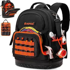 Tool Bag Backpack, 96 Pockets Tool Backpack Heavy Duty, Hvac Tool Bag Organizer for Electrician Construction Work, Water Resistant Tool Backpack for Men with Laptop Compartment, Molded Base