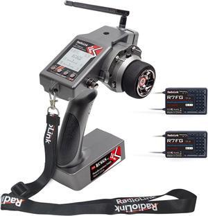 RC6GS V3 7 Channels 2.4Ghz RC Transmitter and 2 of Gyro Receiver R7FG, Voltage Telemetry, 30 Models Storage Surface Remote Radio Controller for RC Crawler, Drifting, Bash, Buggy and Boats