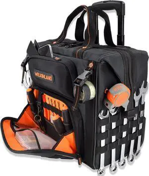46Pockets-26" Rolling tool bag, Tool bag with wheels, Large tool bag, Rolling tote bag, Tool tote, HVAC tool bag, Electrician tool bag, Tool bag organizer, Tool bags for men,Tool bags
