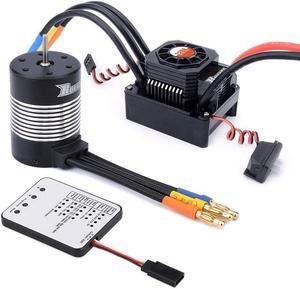 3650 5900KV Sensorless Brushless Motor 120A Brushless ESC & Program Card Waterproof Motor ESC Combo 3.175mm Shaft for 1/10 RC Car Truck