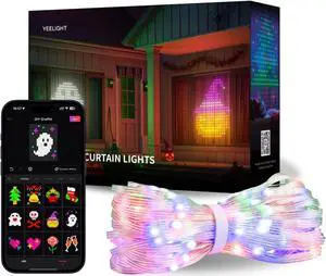 Smart Curtain Lights, 5x6.5 Ft, 475 LEDs, APP Control, 100+ DIY Graffiti, 20+ GIF Scene Modes, RGBIC Dynamic String Lights for Bedroom, Holidays, Wall/Room Decorations, Bluetooth Connected