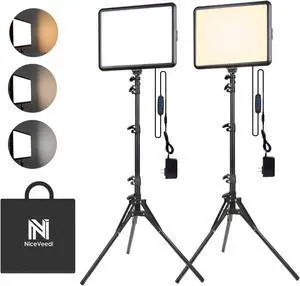 2-Pack Photography Lighting Kit, NiceVeedi 22W LED Video Light Kit, 2900-7000K Studio Light with Tripod Stand, 73'' Stream Light for Video Recording