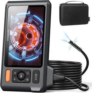 Triple Lens Borescope Tool, DEPSTECH 5" IPS Screen Endoscope Camera with Lights, 1080P Sewer Inspection Camera & Split Screen, 180° Rotation, IP67 Snake Cable, Gadget for Automotive Mechanical Repair