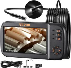 VEVOR Borescope Triple Lens Endoscope Camera with Light, 4.5" Screen 1080P Inspection Camera with 10 LED Light, IP67 Waterproof Drain Snake Cameras for Auto, Plumbing(16.5FT Cable, 32GB Card)