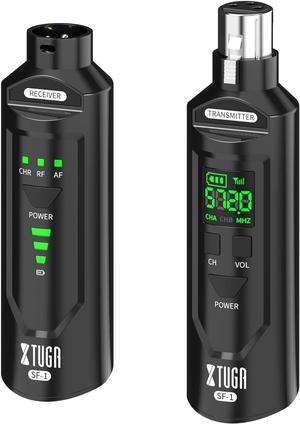 SF-1 Wireless XLR Transmitter and Receiver UHF Wireless Guitar Transmitter Receiver with 48V Phantom Power, Rechargeable Wireless Mic Adapter for Dynamic/Condenser Microphones, PA System