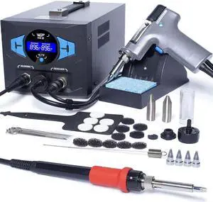 948-III 2-IN-1 ESD Safe Desoldering Station and Soldering Station with Desoldering Gun, Soldering Iron, Sleep Mode, Temperature Calibration with 28 Pcs Accessories.