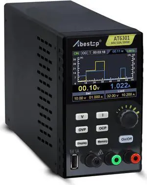 Abestop AT6301 DC Power Supply Variable, 60V/10A/300W Adjustable Bench Power Supply with 10mV / 1mA High Resolution 4-Digits 2.8 inch LCD Display, USB Output(110V Input Voltage)