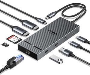 Revodok Pro 10 in 1 USB C Docking Station Dual 4K@60hz Monitor, USB C Dock with Dual HDMI, USB A&C 10G Hub, SD/TF Card Reader, PD 100W Charging, USB C Hub with Gigabit Ethernet Adapter for Dell