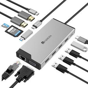 Latest Version Displaylink Adapter Triple Monitor HDMI Display Docking Station for MacBook M1/M2/M3/Windows, USB C Laptop Computer Docking Station HDMI Splitter Extender VGA USB 3.0 Ethernet