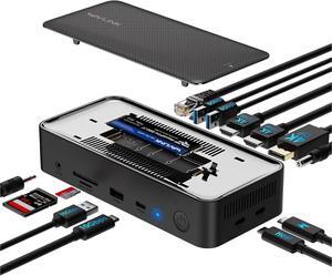 USB C Docking Station 3 Monitors, 13 in 1 USB C Hub with 5Gbps M.2 PCIe/SATA SSD Enclosure, 4K@60Hz HDMI/DP, 100W PD, USB C/USB-A Gen 3.2/3.1, SD/TF, Gigabit RJ45 for Windows, Mac OS