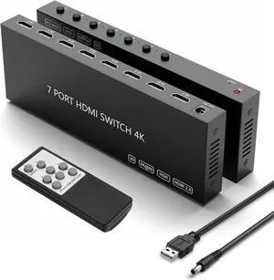 HDMI Switcher 4K@60Hz HDMI Switch Selector Supports Full HD 4K/1080P/3D & HDCP 2.2 for Nintendo Switch,Xbox,PS4/PS5,Fire Stick,Roku, TV,PC,Blu-ray Player etc.(with IR Remote) (7In-1Out)