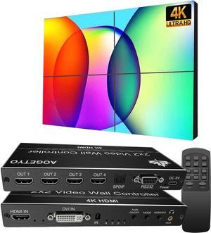 Video Wall Controller,HDMI & DVI 4k Input Makes 4 TV Screens Into 1 Wall Display, 180° Rotate, Extra Audio, IR Remote &RS232+Button Press Control, Video Wall Controller 2x2 4k 1x2,1x3,1x4,2x1,3x1x4x1