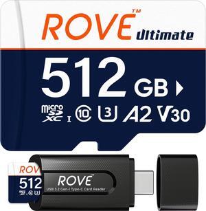Ultimate Micro SD Card microSDXC 512GB Memory Card with USB 3.2 Type C Card Reader 170MB/s C10, U3, V30, 4K, A2 for Dash Cam, Android Smart Phones, Tablets, Games