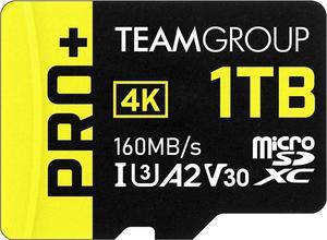A2 Pro Plus Card 1TB Micro SDXC UHS-I U3 A2 V30, R/W up to 160/110 MB/s for Nintendo-Switch, Steam Deck, Gaming Devices, Tablets, Smartphones, 4K Shooting, with Adapter TPPMSDX1TIA2V3003