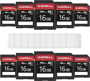 16GB 10-Pack of SD Cards, Class 10 U1 V30 High-Speed 100MB/s Read SDHC Memory Card for Camera, with 10 Mini Cases and 2 Adapters (16GB, 10 in a Pack)