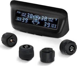 Tire Pressure Monitoring System, RV/Trailler TPMS with Solar Charging & Auto Calibration, M13 LCD Display tpms 4 sensors (0-87PSI)