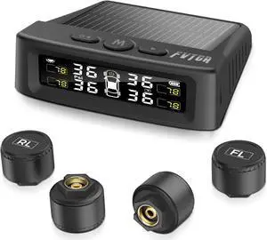 Tire Pressure Monitoring System - TPMS with Solar and USB Charger, 4 Tire Sensors and 6 Alarm Modes, Auto on/off and Voice Prompt, TPMS with Color LCD Screen, for RV, Sedan, SUV, MPV, etc (0-87 PSI)