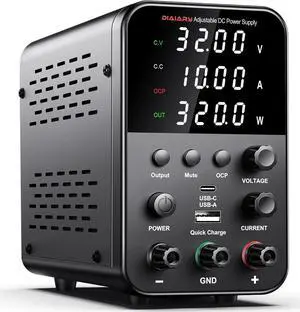 60V 5A Bench Power Supply with Encoder Knob, 4-Digits Display, Adjustable Regulated lab Power Supply with 5V 3.6A USB & Type-C Quick-Charge, Output Switch
