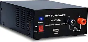 13.8V 30A DC Power Supply for Ham Radio,30 Amp Compact Regulated Bench Power Supply Lab Benchtop AC-to-DC Converter,Cooling Fan,5V/2A USB Interface,Powering Ham Radio, Amplifiers,Sky TOPPOWER-PS1330A
