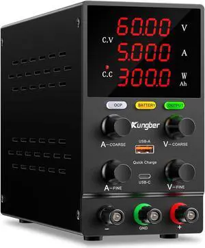 30V 10A Adjustable Switching Regulated DC Bench Power Supply with Intelligent Charging Mode, 18W USB Interface, Precision Encoder Knob (Black)