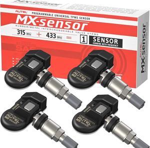 TPMS Sensor Set of 4, MX-Sensor 2in 1 Dual Frequency 315MHz + 433MHz Press-in OE-Level Universal TPMS Sensors Programmable by Autel TPMS Tool Compatible with TS408S TS508WF TS601 (Metal Valves)